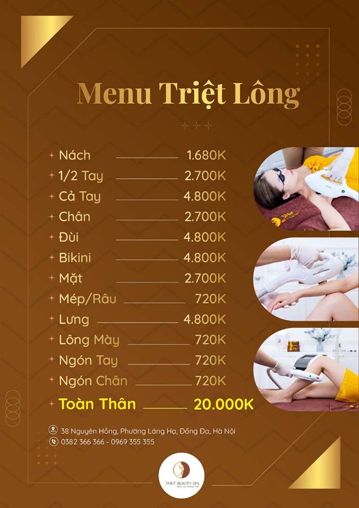 Bảng giá dịch vụ triệt lông toàn thân vĩnh viễn được cung cấp tại hệ thống Svietspa
